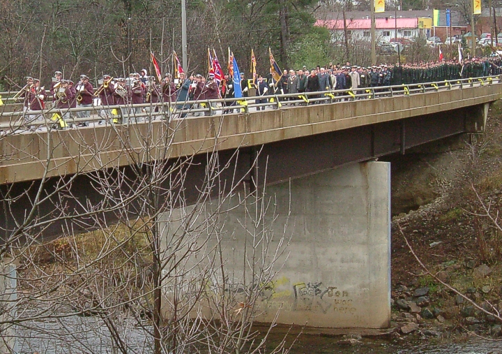 Remembrance Day, 2006: leading the parade across the Petawawa Bridge